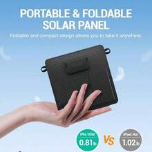 10W Solar Charger, IP65 Waterproof, Foldable With Dual USB Outputs (5V/2A Max) Compatible With IPhone, IPad, Sasung, And More. Ideal For Outdoor Use.