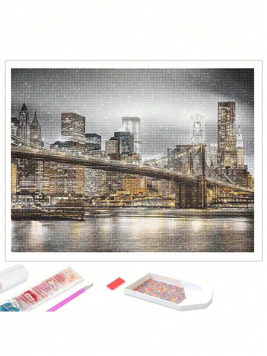 DIY Diamond Drawing New York Architecture Round Diamond City Landscape Mosaic Home Decoration Gift - Multicolor - View 1
