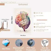 3 件套人体解剖学水彩画套装 - 带有花卉图案的大脑、心脏和肺 | 医学抽象帆布墙面艺术，适用于家居装饰 | 可选框架海报，适用于卧室装饰、客厅装饰、办公室装饰、带框架的墙面艺术 - 彩色 - 查看 14