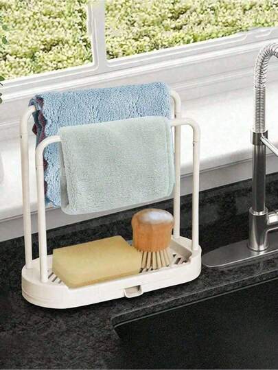 1 pieza Organizador de fregadero de cocina a prueba de óxido en gris - Soporte de almacenamiento para encimera para esponja, paño de cocina, estropajo y detergente, decoración del hogar, almacenamiento para fiestas y Navidad