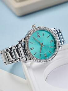 1 件女士银合金表带石英表，时尚简约休闲风格，带日历功能，适合日常佩戴 - 銀色 - 查看 4