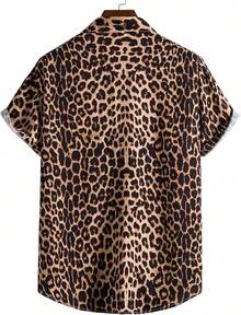 Men's Hawaiian Zebra Print Shirt Button Up Short Sleeve Collar Animal Print Shirt Tops Cheetah Print Topshalloween - Cheetah Brown - Xem 10