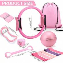 Set Of 18 Pilates Ring Essential Kit Women Pilates Ring And Ball Ankle Resistance Band Yoga Strap Socks Arm Stretcher Latex Tube Gym Back Bag Exercise Equipment Workout - Pink - View 3