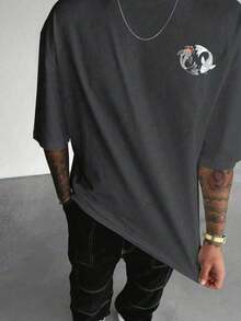 Men's Fashionable Printed Loose Fit Short Sleeve-Shirt |   Exquisite Design |   Must-Have Summer |   Easy To Match, Showcasing Your Style - Dark Grey - View 5