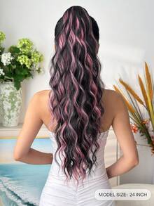 Claw Ponytail Extension Ombre Silver Pink 24 Inch Long Water Wave Hair Heat-Resistant Fiber Synthetic Ponytail Suitable For Daily Use By Women And Girls At Parties - Baby Pink - View 3