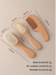 Customized Baby Shower Gift Set Natural Beechwood Flat Comb Set With Wool Brush & Massage Cushion - Personalized Name & Animal Designs For Hair Care & Scalp Health,Christmas Gift Supplies