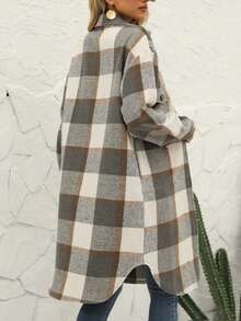 Chaqueta casual de mujer con botones y manga larga a cuadros, otoño