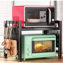 2/3 Ebenen Mikrowellenregal, Küchenarbeitsplatte mit Haken ,Backofen-Regal, multifunktionaler Organizer für die Küche