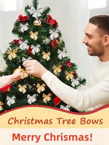 36件圣诞装饰品，圣诞树丝带蝴蝶结，迷你金红银圣诞蝴蝶结，经典圣诞蝴蝶结 - 涤纶混纺材质，适用于圣诞树和花环装饰，无需电源，圣诞节假日装饰风格