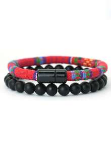 Noter 2件/套 手工石珠手链吊坠 磁性波西米亚风手链 男士饰品 - 男士手繩手鍊套裝 - 查看 3