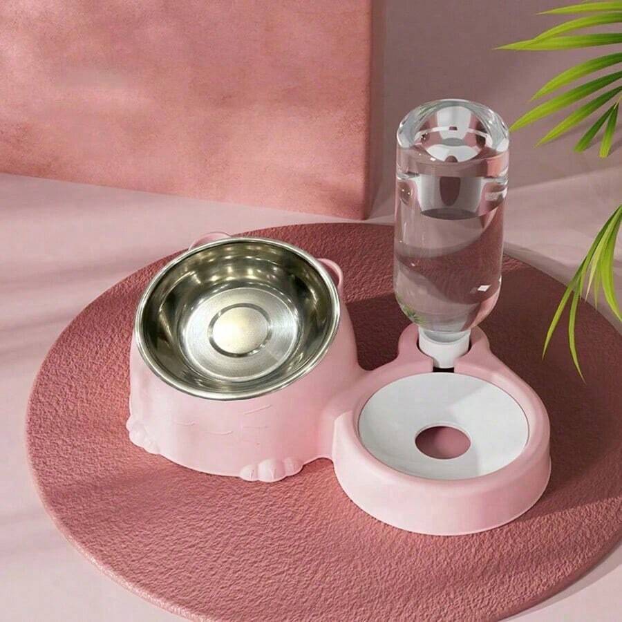 Cat Bowl Double Bowl Ceramic Automatic Drinking Water Dog Bowl Dog Food Basin Rice Basin Stainless Steel Cat Basin Pet Drinking Water Pet Supplies 1pc