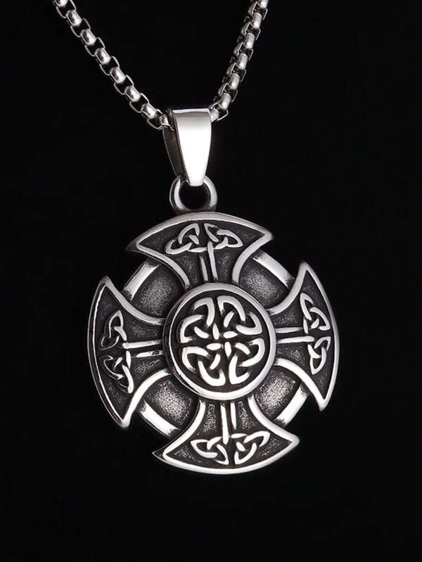 1PC Viking Celtic Celtic Knot Shield Medal Necklace, Nordic Ireland Symbol Lucky Amulet Jewelry Gifts, Zinc Alloy, Retro Style, Daily And Party Clothing, Year-Round Accessories