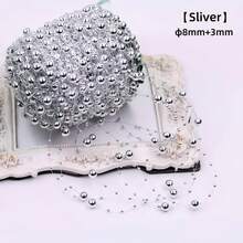 纯色亚克力连接珠、装饰链珠、串珠花饰、家居装饰小珠子、圣诞装饰、婚礼装饰、头饰和花饰、情人节、礼品、DIY手工装饰材料、礼品包装装饰材料、节日装饰、返校 - 銀色 - 查看 1