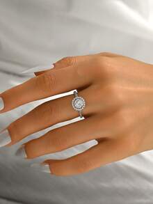 1枚铜银色经典四爪镶嵌圆形立方氧化锆开口戒指，奢华优雅简约设计，适合女性婚礼、派对、送给女友、妻子、订婚的礼物 - 鋼色 - 查看 2