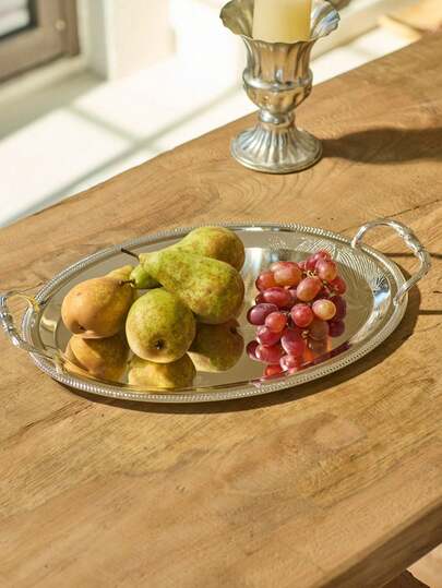 Cirelle 1 件或 2 件，豪华叶雕银托盘 - 镜面电镀纯铁艺术装饰，手工制作的花卉金属中心装饰，适用于餐桌/婚礼/展示架 | 自然风格的奢华家居饰品