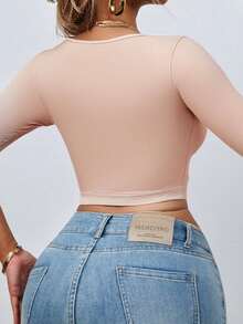 1pc Compression Shaper Tops For Women Lace Sleeves Slimming Arm Shaper Front Closure Bra Tank Top Shapewear - Apricot - View 3