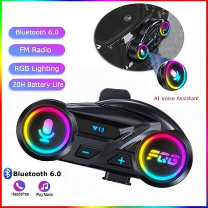 Y13 Motorcycle Helmet Speakers With High Battery Life, IP56 Waterproof, Auto Answer/Call, Music Control, Smart Noise Cancellation, Wake-Up Function, 2 Microphone Types - Suitable For All Helmets (No Intercom Function)