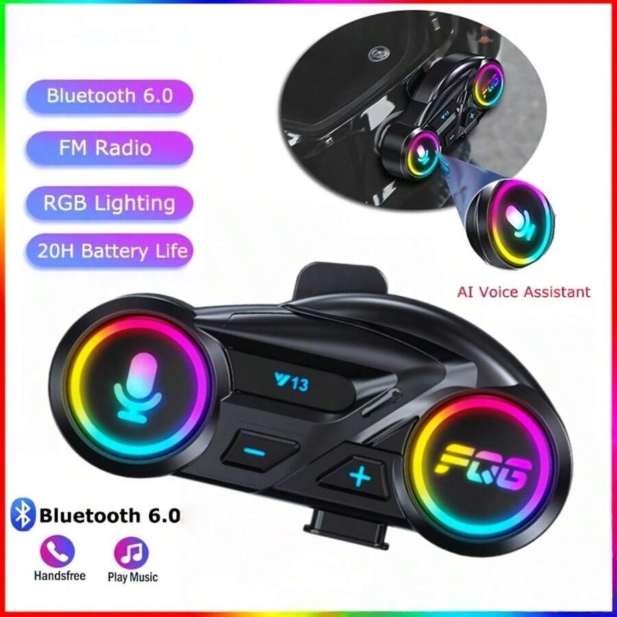 Y13 Motorcycle Helmet Speakers With High Battery Life, IP56 Waterproof, Auto Answer/Call, Music Control, Smart Noise Cancellation, Wake-Up Function, 2 Microphone Types - Suitable For All Helmets (No Intercom Function)