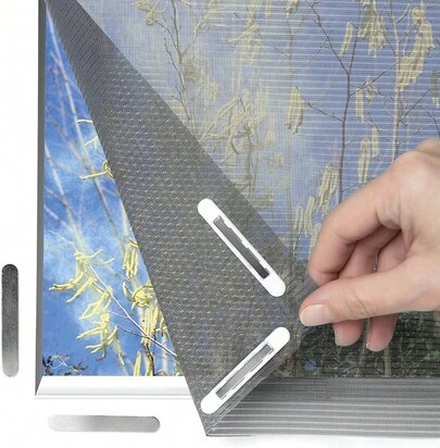 Mosquitera para ventana, recortable individualmente hasta un máximo de 150 x 130 cm, sin necesidad de taladrar ni atornillar, fijación con 16 imanes.