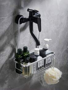 1 Stück Duschkorb zum Aufhängen für das Badezimmer, Badezimmer Aufbewahrungsregal, Badezimmer Aufbewahrungskorb, Shampoo- und Duschgel-Halter-Organizer, Badezimmer Accessoires, Badezimmer Aufbewahrung und Organisation, Material aus Aluminiumlegierung, wasserdicht und rostfrei, nagel freie Installation, Abtropfkorb, Aufbewahrung