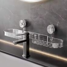 无孔水龙头架,透明壁挂式水龙头架,适用于浴室/厨房,可重复使用的洗漱用品和化妆品收纳架,非常适合放在镜子/水槽/淋浴下方,是送给租房者/妈妈/组织者的绝佳礼物,非常适合乔迁和母亲节,重型防水架 - 彩色 - 查看 16