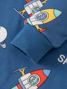 2件套男童加厚保暖内衣套装，蓝色火箭卡通印花睡衣，秋冬保暖家居服