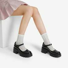 Women's Mary Janes Shoes Platform Dress Low Heel Chunky Pumps Round Toe Ankle Strap Pumps Shoes Loafers - 黑色 - 查看 5