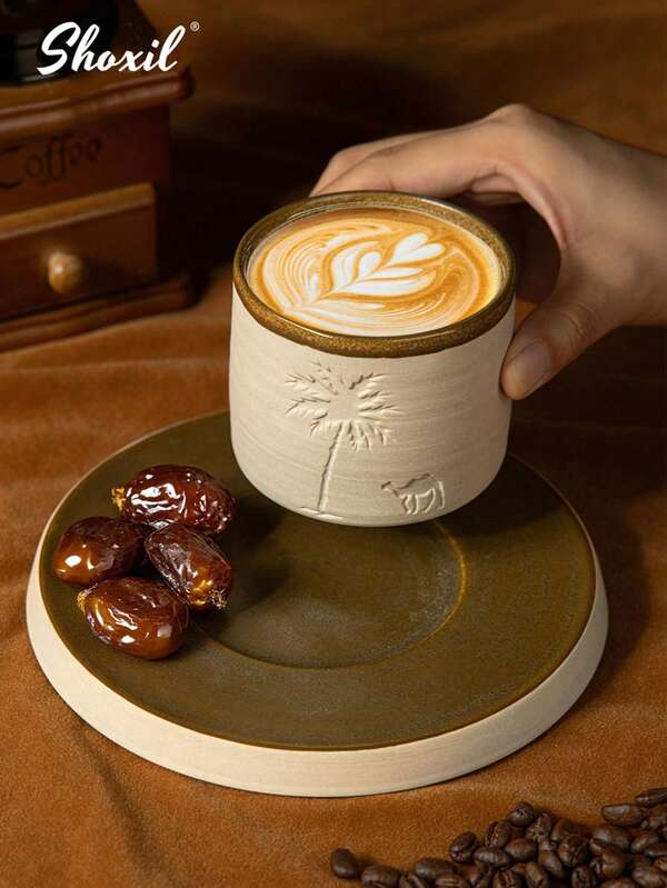 shoxil 1 pièce Tasse à café en céramique avec motif vintage de chameau du désert et palmier, cadeau unique pour les fêtes du Moyen-Orient, convient pour le Ramadan, l'Aïd al-Adha, peut être utilisée comme tasse à thé, tasse à café et accessoire à café, parfait pour le salon, la chambre, le café, le bureau et le camping, cadeau pour la Fête nationale saoudienne