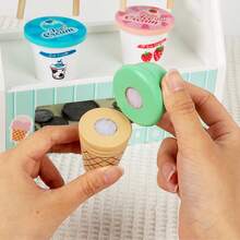 四色冰淇淋店木制玩具 - 幼儿食物角色扮演游戏，儿童益智玩具