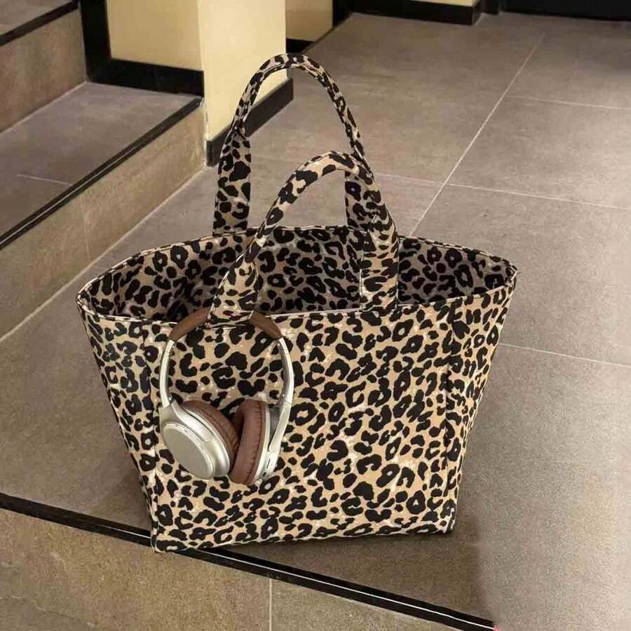 2026 New Leopard Print Canvas Tote Bag, High-End Casual Commuter Shoulder Bag With Large Capacity For Women, Canvas Bag - Brown - View 1