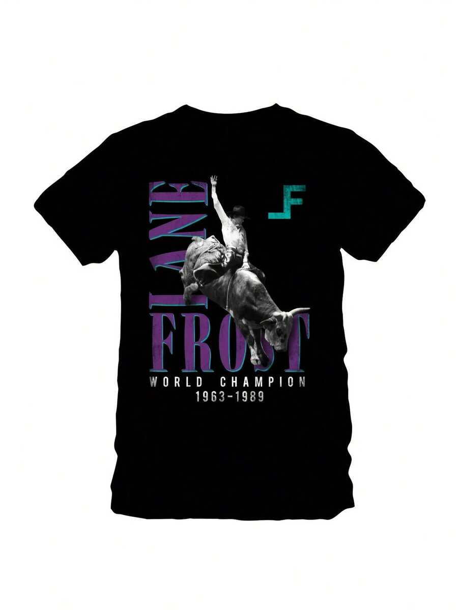 Camiseta de campeón mundial de rodeo de toros prca Lane Frost Four Seasons Fashion Nueva camiseta Lane Frost The Last Ride Camiseta de manga corta para hombres y mujeres 220g - Negro - Ver 1