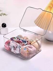 1pc/2pcs Jewelry Storage Box, Flip-Top Transparent Dust-Proof Box For Hair Clips, Headbands, Elastic Bands, Desktop Organizer, Stackable Storage Box For Drawer, Vanity, Bathroom, Gift For Girlfriend - Transparent Gray - View 10