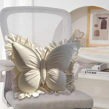 1pc Velvet Pink Butterfly Throw Pillow, Soft Filled Cushion, Suitable For Sofa And Bedding, Perfect Gift For Valentine's Day, Wedding, Anniversary, Birthday, Wedding Favor, Wedding Decor, Autumn Harvest Romantic Decor, Halloween, Christmas Decoration - White Ribbon - View 3