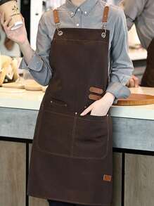 1 件带口袋的帆布防水餐饮围裙，非常适合咖啡馆、餐厅、奶茶店花店咖啡师防水腰部工作服
