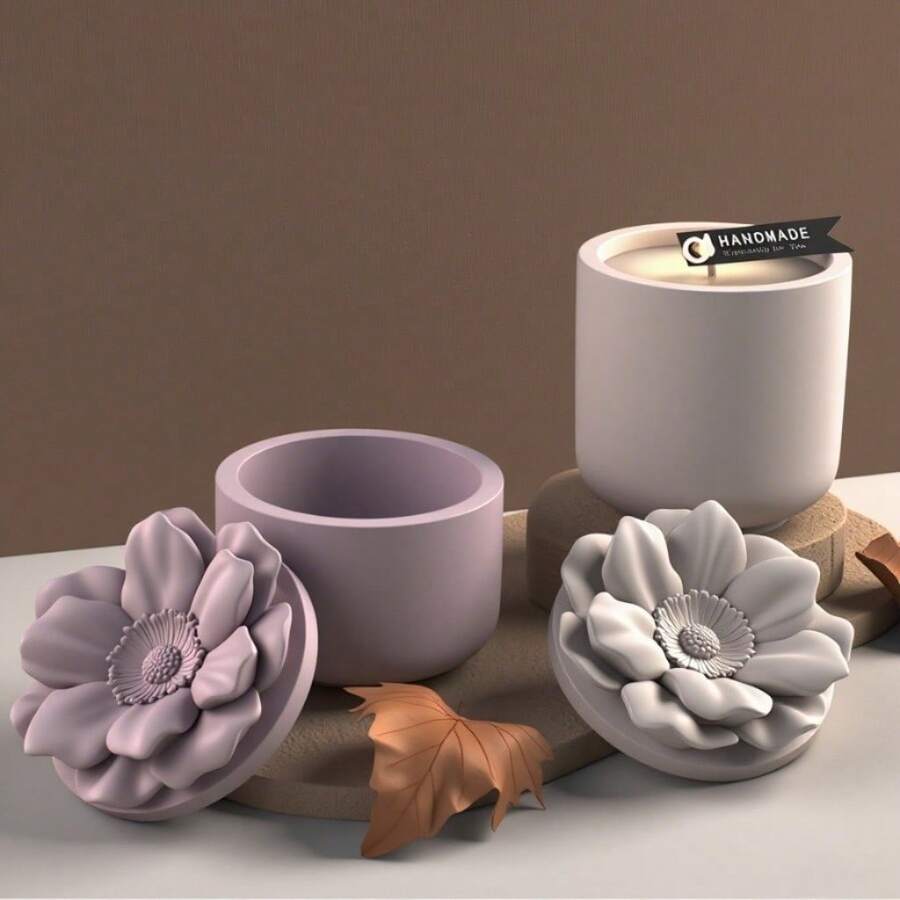 3 件花卉罐蜡烛制作模具 - 易脱模硅胶模具，多用途 DIY 工艺模具，适用于蜡/树脂/石膏/粘土，可重复用于家居装饰和多肉植物花盆 - 模具套裝 - 查看 1