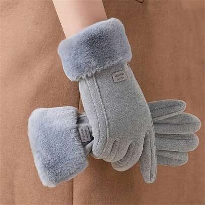 1双冬季女士户外保暖手套，防风防寒加厚指套，四种颜色可选，优雅女士手套，适合骑行，触摸屏手套，女士冬季触摸屏手套，毛绒手套，女士浅灰色冬季手套，女士冬季配饰，滑雪手套高品质