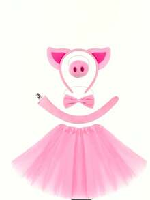 Bộ 5 món trang phục hóa trang chú heo hồng cho lễ hội, phụ kiện cosplay dự tiệc. - Hồng - Xem 6