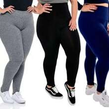 Kit Of 3 Plus Size Gym Leggings With Reinforced Stitching - Multicolor - View 1