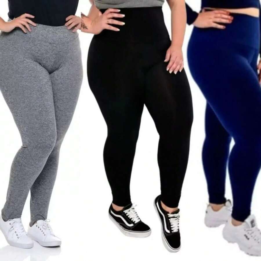 Kit Of 3 Plus Size Gym Leggings With Reinforced Stitching - Multicolor - View 1