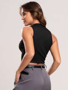 Kit 5 Assorted Cropped Tops: Long Sleeve, Collar, Strappy, Tank Top And Tube Top - Black - View 9