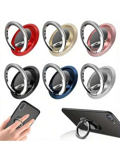 1pc 360° Rotating Ring Phone Holder Grip, Magnetic Design, Compatible With Wireless Charger