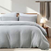 2PCS/3PCS Minimalist Style Duvet Cover Set(1 Duvet Cover+ 1/2 Pillowshams), No A Comforter,No Quilt, No Filling, Machine Washable Durable Summer Bedding Set, Lightweight Set, Breathable, All-Season, Wonderful Room Decor, Holiday Gift - Grey - View 5