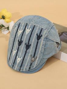 Vintage Distressed Denim Baseball Cap, Fashionable Beret Hat, Versatile Autumn Accessory