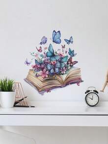 1 قطعة ملصق فني ملون بتصميم الفراشة والكتاب السحري - ملصق جداري ذاتي اللصق مقاوم للماء وقابل للإزالة، مثالي للغرف المعيشية والنوم والثلاجات المنزلية والزجاج والمرايا وديكور التجميل، يجعل ديكور المنزل أكثر إثارة للاهتمام