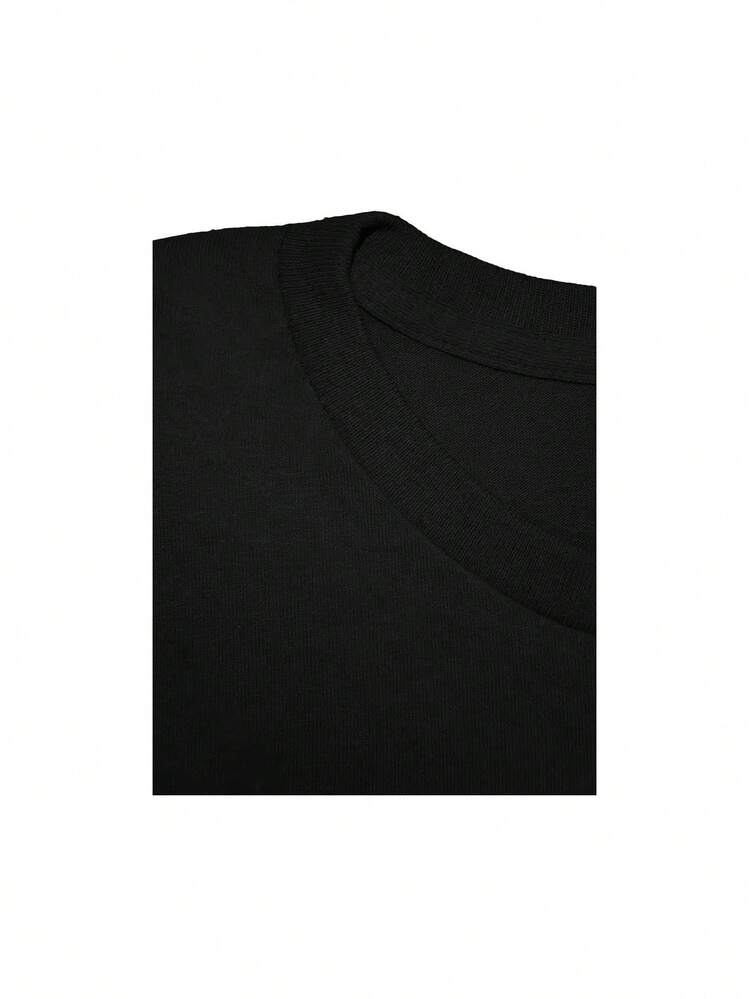 Camiseta gráfica divertida 'Día de la Lavandería', camiseta casual de cuello redondo para todas las estaciones - Negro - Añade 5