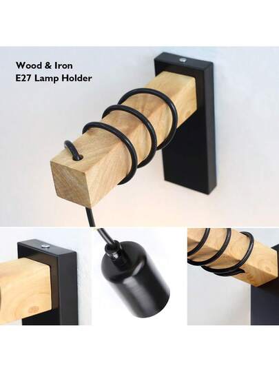 Retro Wood Wand Lamp E27 Moderne Minimalist Indoor Hang Sconc Fixture Home Bedside Bedroom Lighting Stair Verlichting view 6