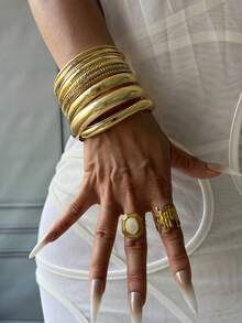 Bộ 12/15/6/4/1 chiếc vòng tay vàng, vòng tay bản rộng, vòng tay dày, bộ vòng tay, vòng tay nữ, quà tặng cho nữ. - Vàng - Xem 17