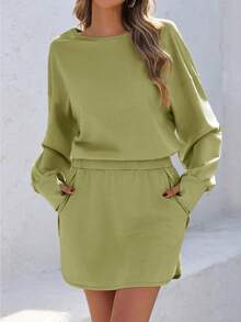 Women Long Sleeve Active Dress Backless Keyhole Workout Dress With Built In Shorts Oversized Athletic Skort Dress Tennis Core Aesthetic Gym To Street Fashion Tummy Control 2024 Sporty Dresses - 軍綠色 - 查看 3