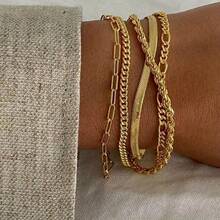 5pcs Bohemian Minimalist Hand Jewelry  Metal Chain Set Multi-Layered Chain Minimalist Bracelet For Women - Yellow Gold - View 2