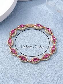 LADYCOCO 1pc Luxury Colorful Rhinestone Inlaid Bracelet, Women Jewelry Gift - Pink Diamond - View 6